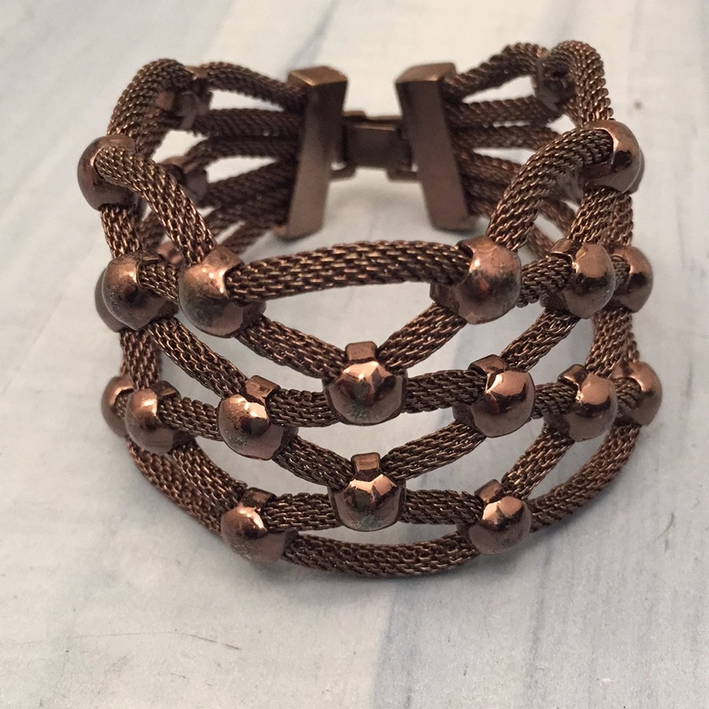 COPY - Cuff Bracelet Mesh Net Beaded Brown 7.75 X 1.5 In
